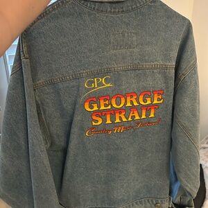 Blue Denim Jacket with “George Straight” Red and Yellow Embroidery